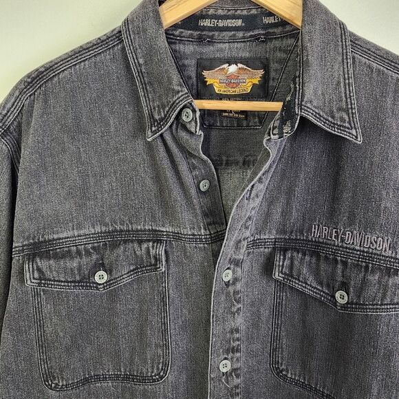 Harley Davidson Vintage Button Shirt Embroidered Logo Size L - Picture 4 of 10